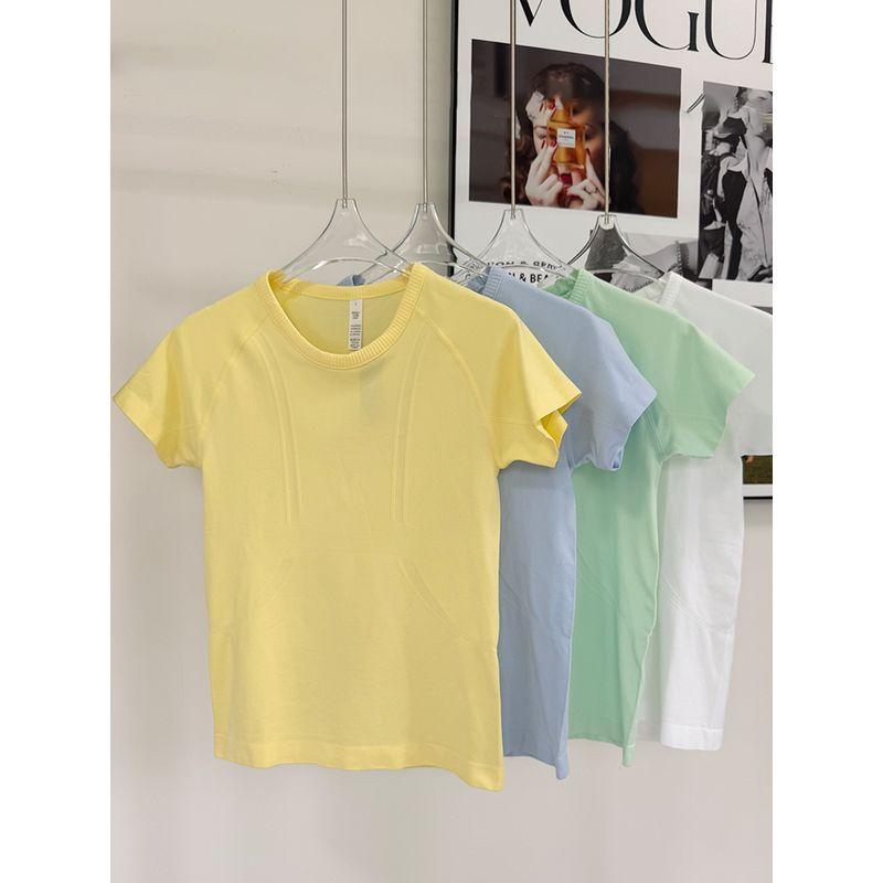Spring and Summer New Seamless Stretch Yoga T-shirt Slim Fit Quick-Drying Sports Short Sleeve Women Running Outdoor Breathable Fitness Top