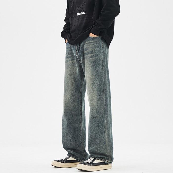 Spring and Autumn Draping Loose Straight Japanese Wide-leg Floor-moving Casual Trousers Jeans Men