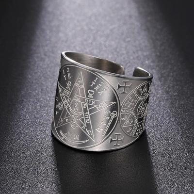 Tetragrammaton Pentagram Protection Ring Stainless Steel Amulet Jewelry for Men Women Witchcraft Gift