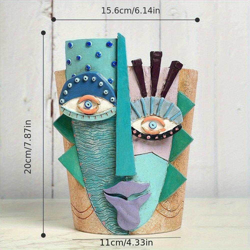 New Mayan Creative Abstract Face Colorful Flower Pot Resin Miniature Model for Garden Outdoor Plants