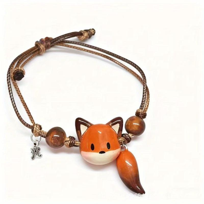 1pc Couple Fox‑Shaped Woven Jewelry Set, Necklace & Bracelet, Ideal Gift for Birthday & Anniversary
