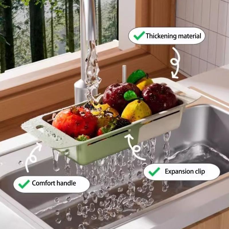 Over the Sink Colander Plastic Strainer Basket for Fruit and Vegetable Washing Waterproof Kitchen Dish Storage Shelf