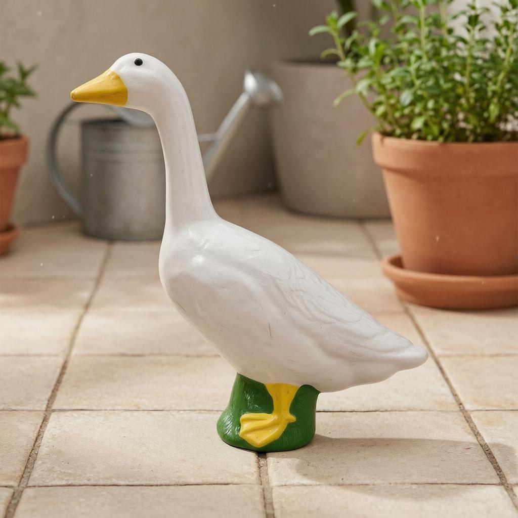 Porch Goose Statue Yellow Beak Standing Black Eyes Lawn Ornament for Garden, Yard,
