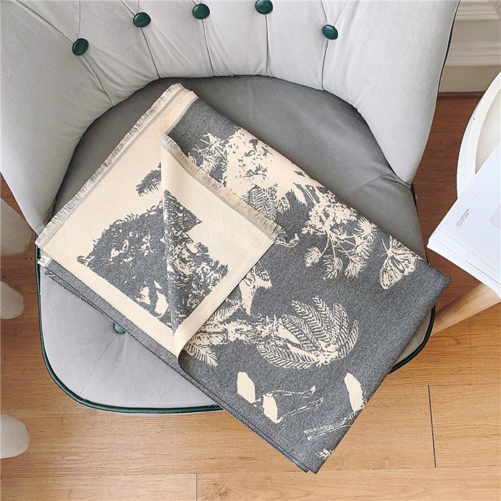 

Bohemia Ethnic Style Scarf Large Double-sided Cape Simple Imitation Cashmere Shawl Autumn Winter бежевый