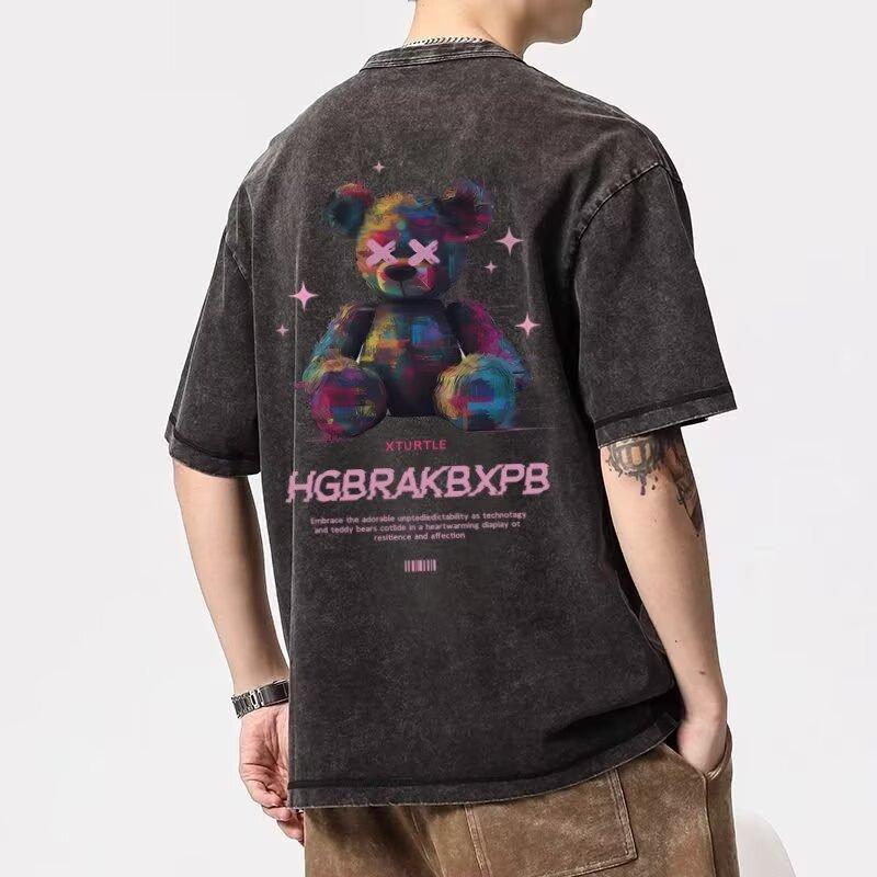 

Мужская модная крутая выстиранная футболка с коротким рукавом Мужская трендовая повседневная футболка с круглым вырезом Летние топы 5XL серый