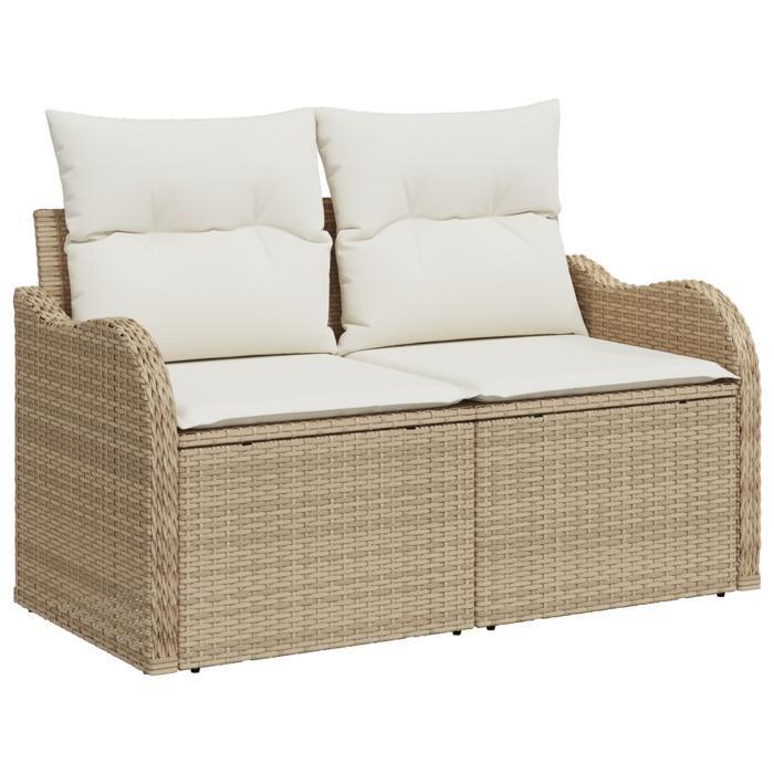 VidaXL Ensemble de salle à manger de jardin 9 pièces avec coussins Beige Rotin Poly Acacia 3349875