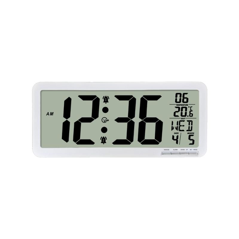

Modern Multifunctional Wall Clock With Large LCD Screen Displaying Time Temperature For Home Office Easy Installation білий
