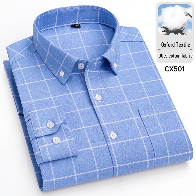 2025 Men's Striped Cotton Oxford Long Sleeve Button-Down Cardigan Shirt, Plus Size Available