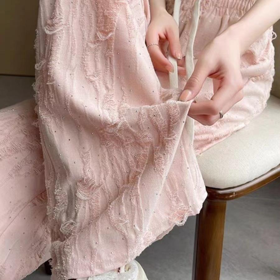 Y2k Streetwear Diamonds Wide-legged Pants Grunge Hole Women Clothing High Waisted Baggy Straight Pants Design Chic Trouser