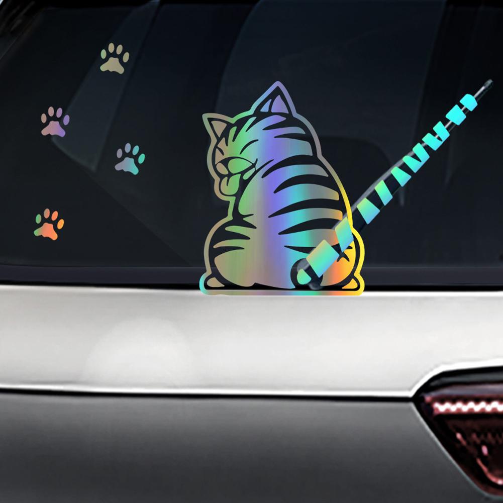 Funny Stickers On Car Rear Windshield and Wipers, Vinyl Cartoon Film Cat Dog Moving Hand Tail Decals Auto Rear Window Decoration