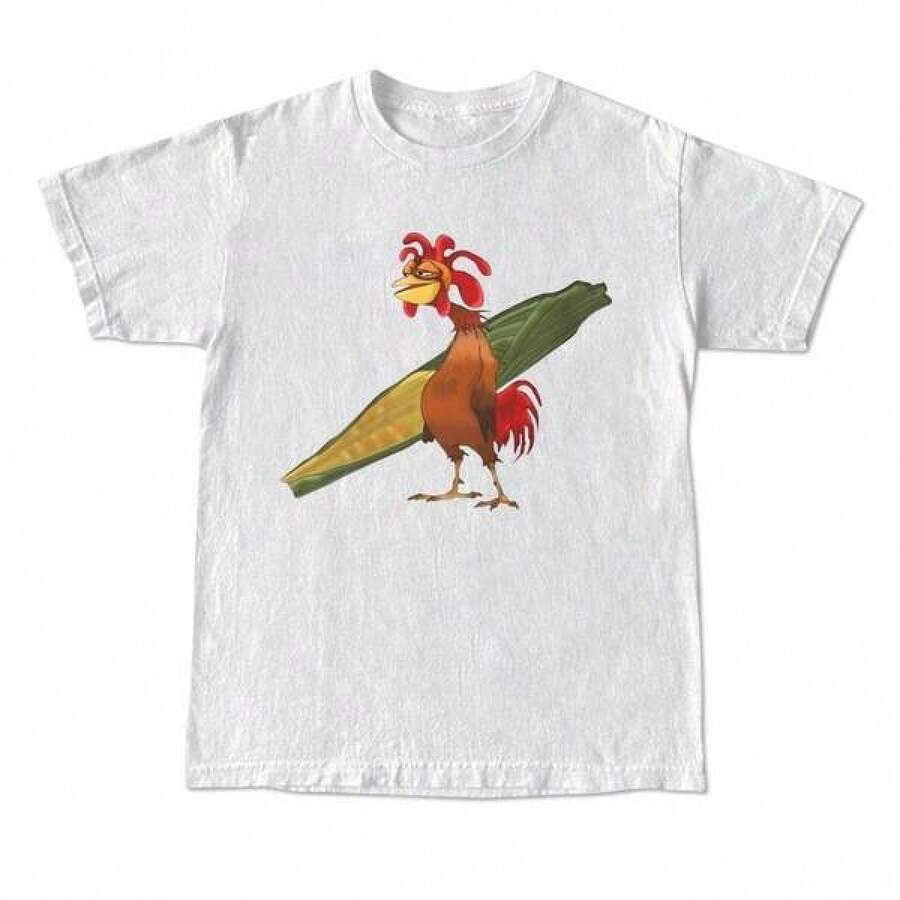 T Shirt Print GraphicCotton Tees Size Plus Cartoon Round Neck Short Sleeve Chicken Joe Shirt 2XL