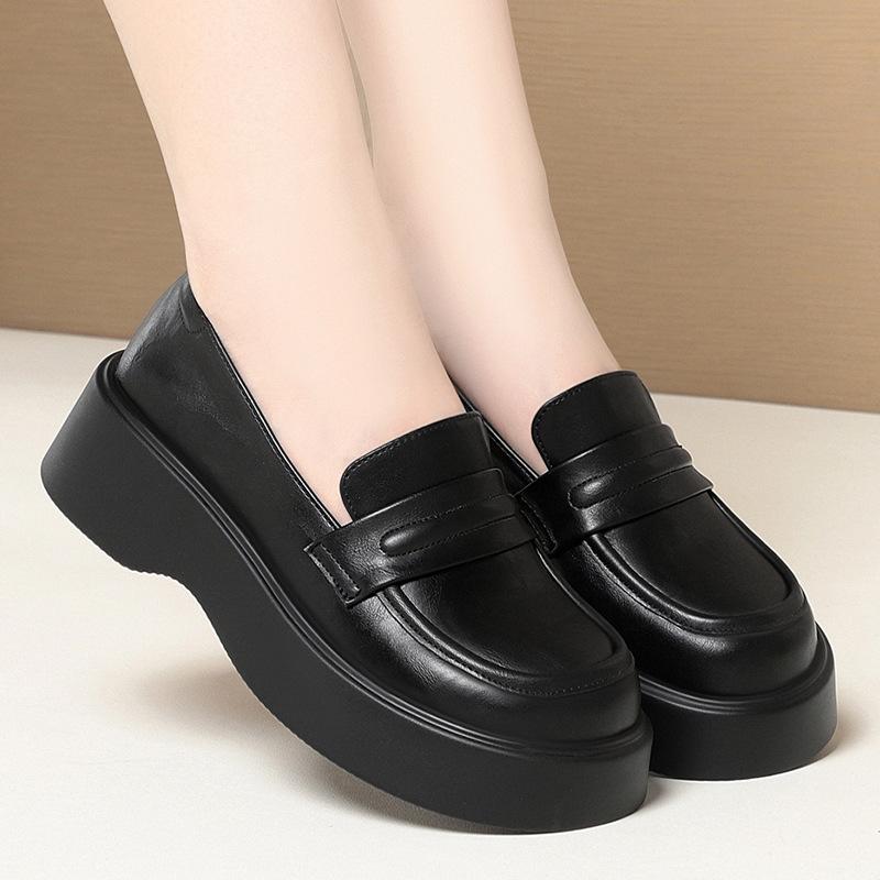 British style small leather shoes spring and autumn new single shoes one pedal platform soft leather loafers middle-aged women's shoes