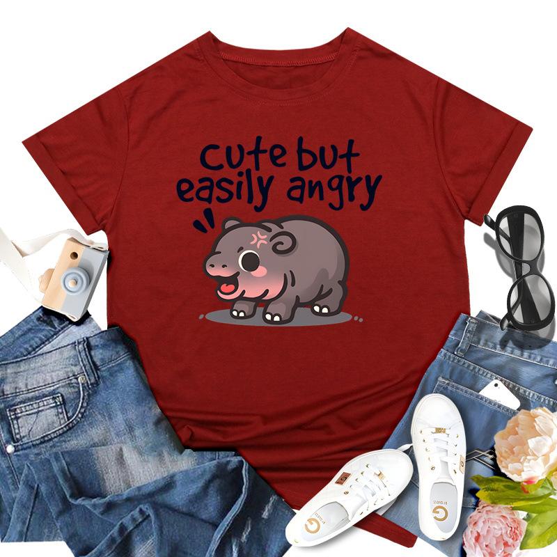 Podskakująca Świnia Moo Deng Nadrukowany Top Modny Pulower Casualowy Wszechstronny T-shirt Damski