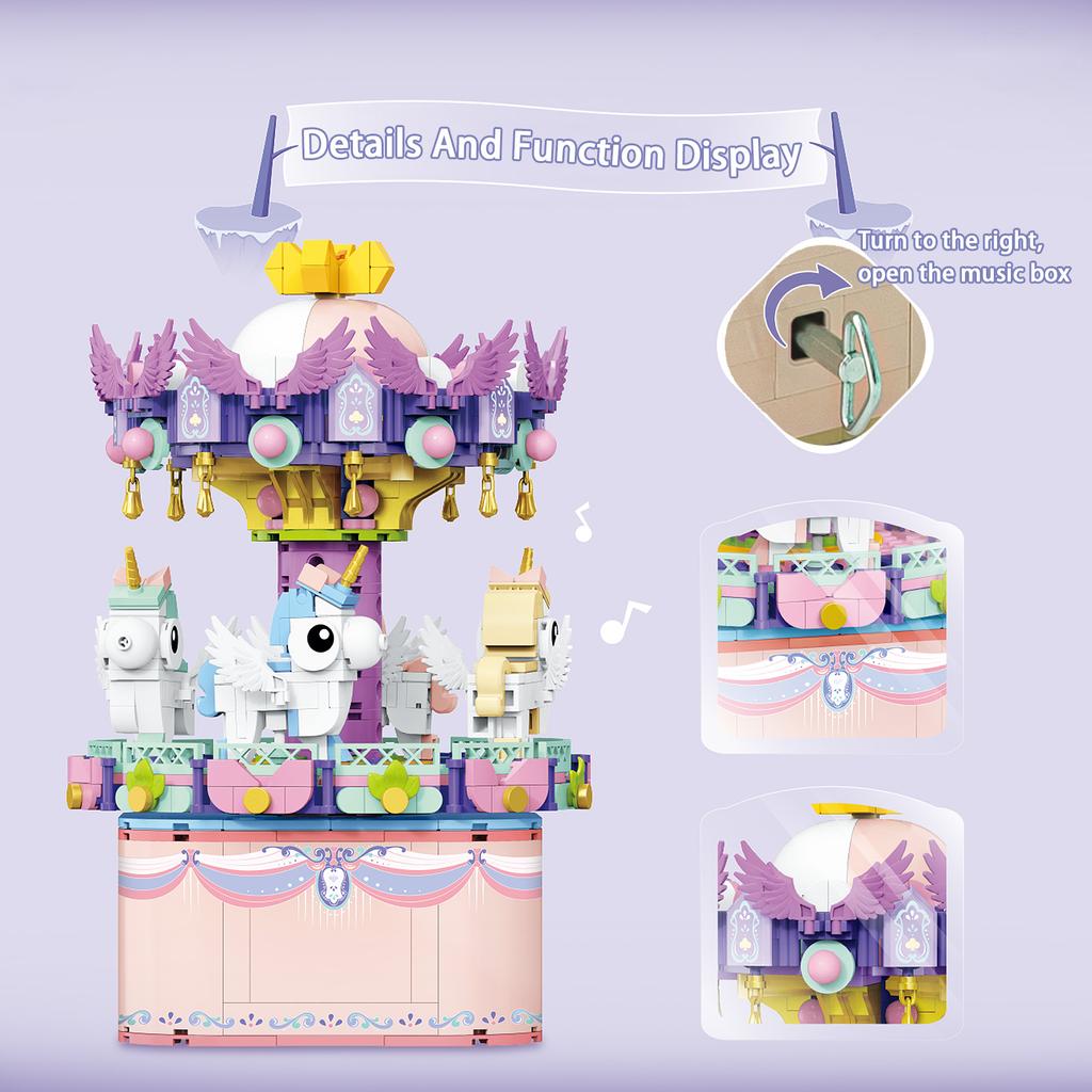 Carousel Ferris Wheel Building Blocks Toys Music Box Model Mini Blocks Toy For Girls Birthday Christmas Gift