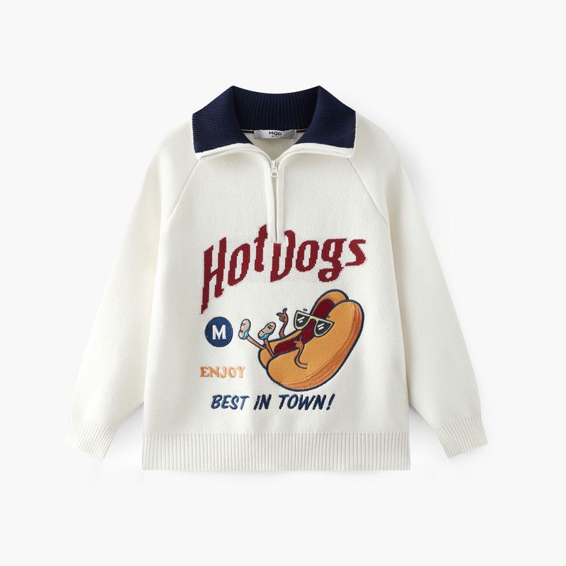 Mqd Children s Clothing Boys Pullover Sweater Spring and Autumn Style Lapel Children s Knitted Sweater Baby Knitted Sweater Jacket Rice White(32S/2 Cotton Combed Cotton Yarn) 140