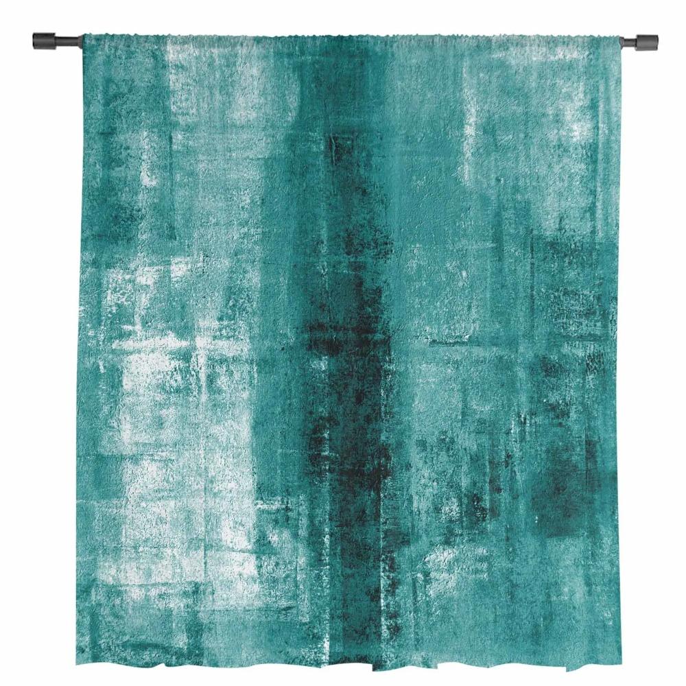 Oil Painting Style Turquoise Vintage Art Sheer Curtains for Living Room Decoration Window Curtains Kitchen Tulle Voile Curtains