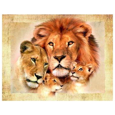 Diamante 3D Ricamo Animale Leone Famiglia Pittura Punto croce Rotondo Strass Pittura Decorazioni per la casa Regalo