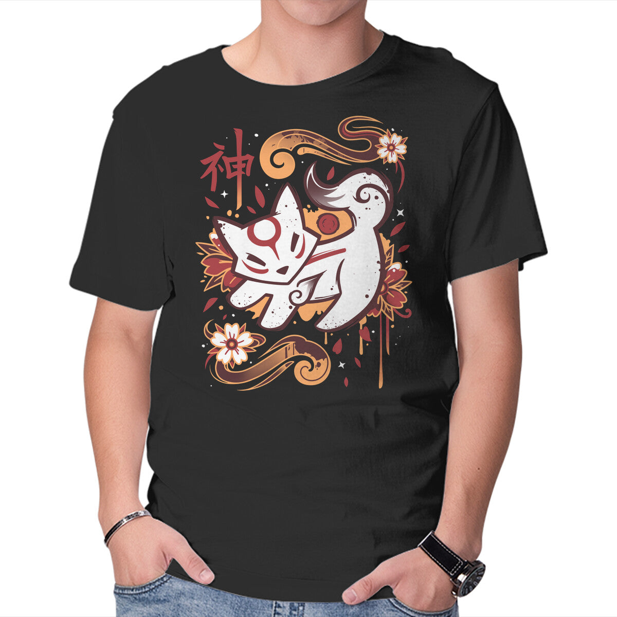 Unisex Crew Neck T-Shirt Floral Wolf Spirit Graphic Short Sleeve Casual Tee XS