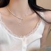 Bow pink diamond natural pearl broken silver necklace accessories women's high sense collarbone chain light luxury niche neck chain
