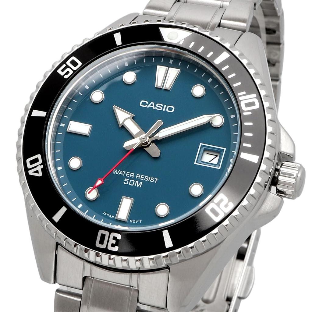 Casio Standard Analog Watch MDV-10D-2A1V for Boys, Women, and Girls, Blue-Green Metal Band, International Model [Parallel Import]