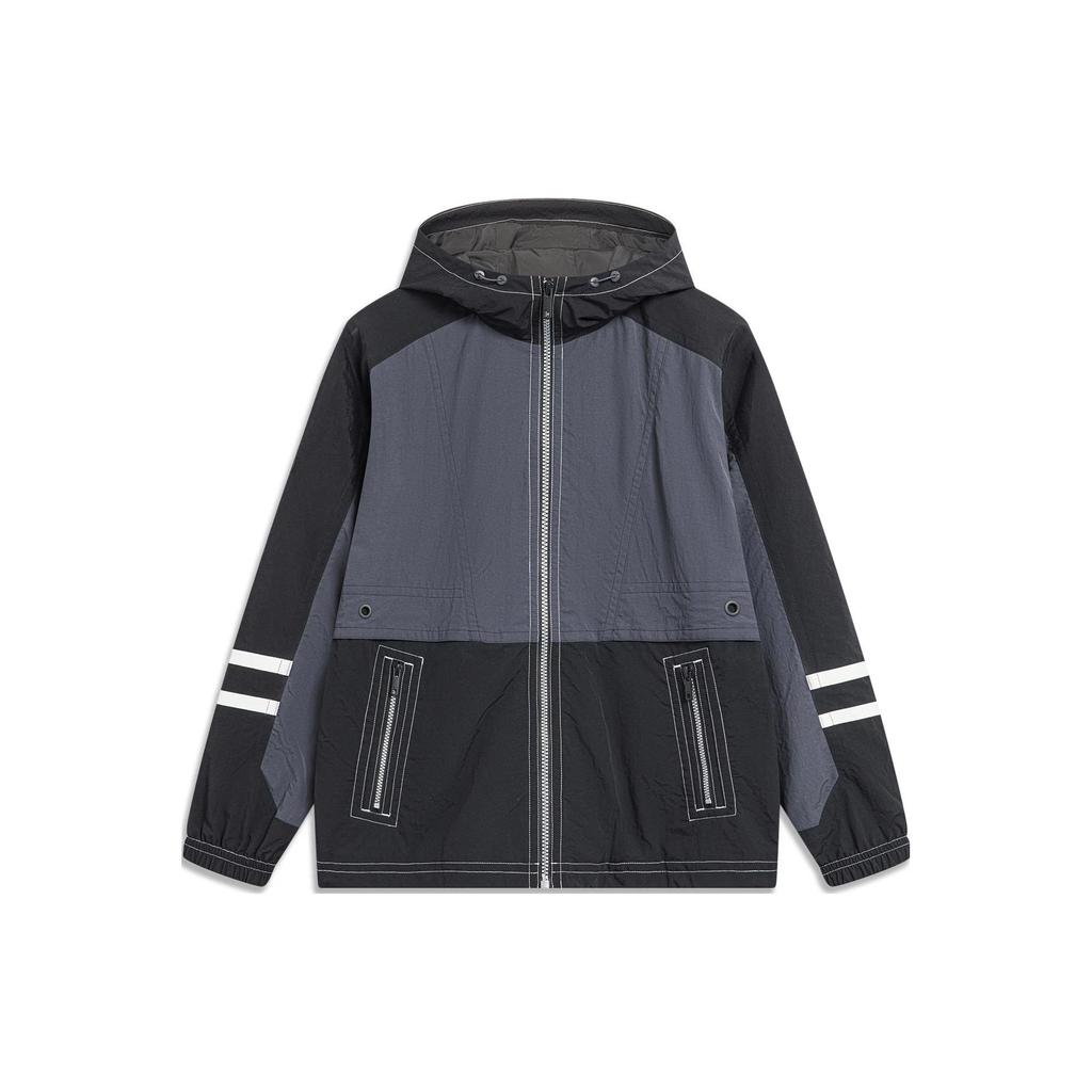 Li-Ning Color Block Water Resistant Loose Sports Windbreaker Men Outerwear Cold-Sand-Black Black AFDT637-2