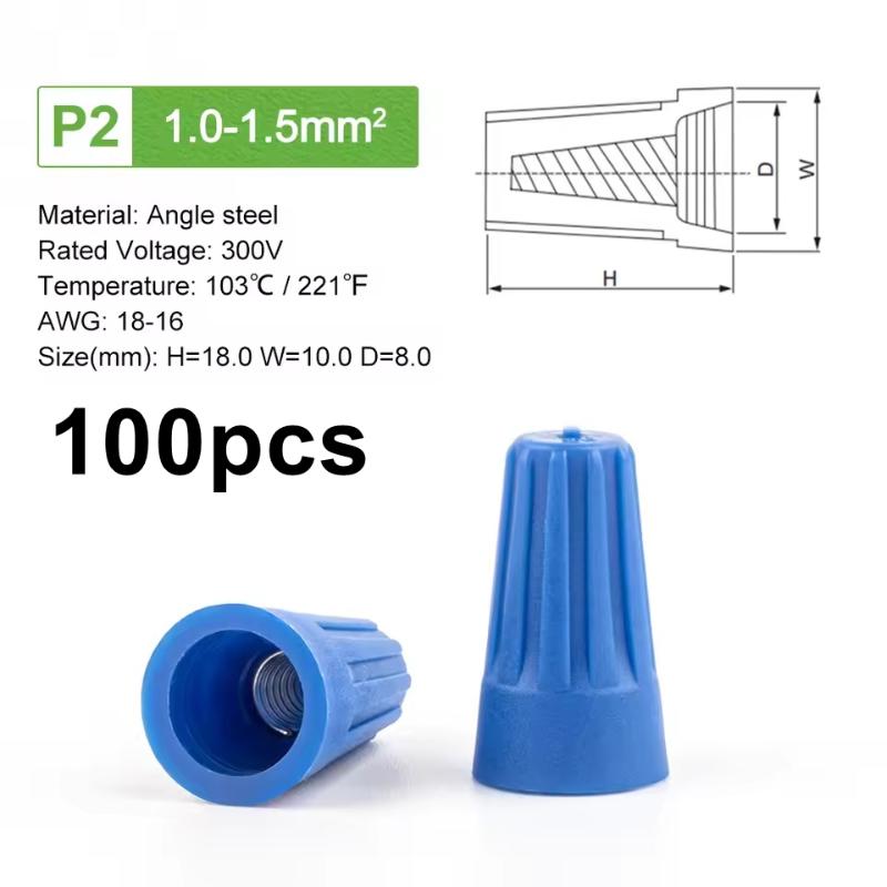 100Pcsfast Wire Connector P1 P2 P3 P4 P6 Electrical Insulated Twist Crimp Terminal Awg22-10 Nut Spring End Cap Rotating Splicing