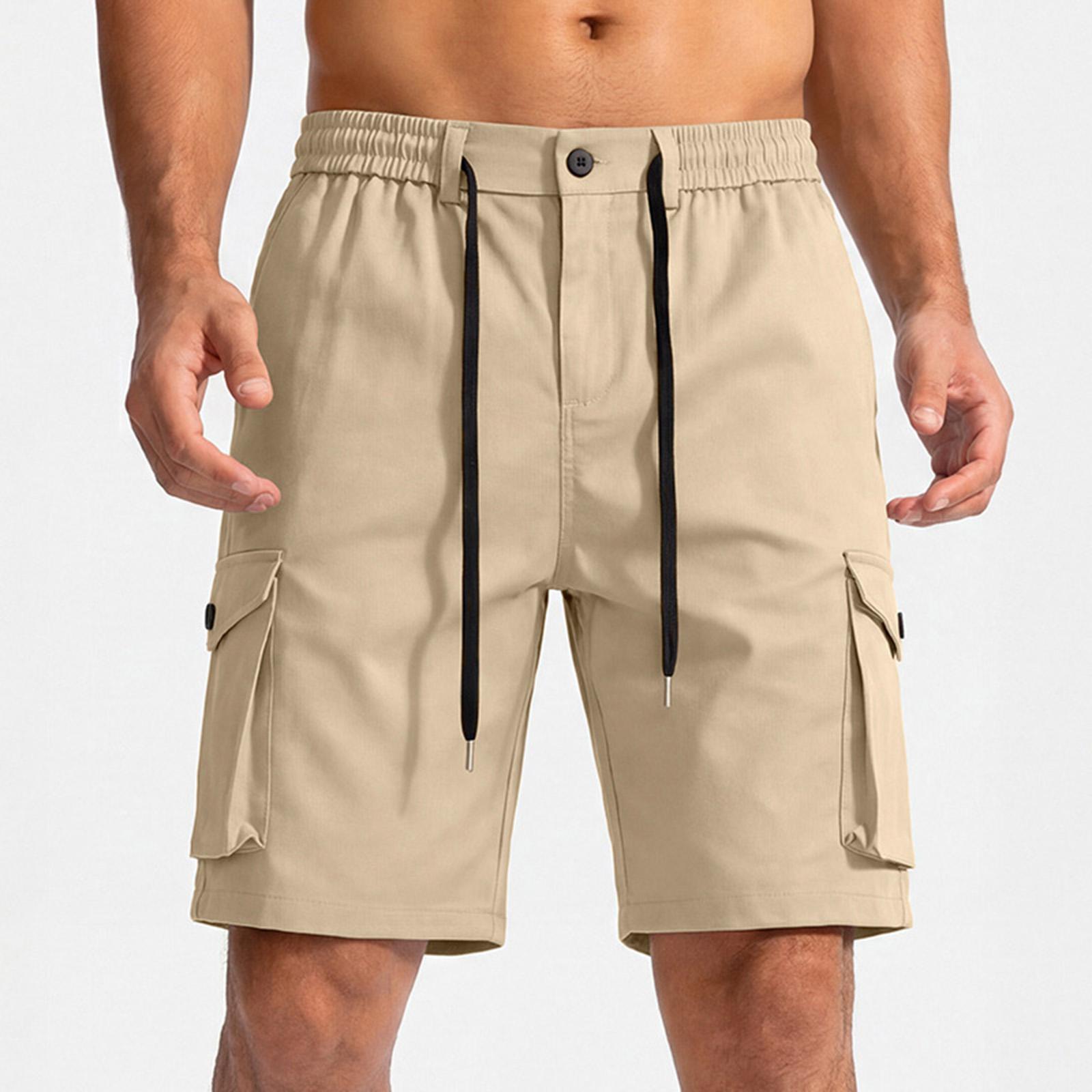 

Men s Casual Athletic Cargo Shorts with Elastic Waistband Drawstring and Button Closure Multi Pocket Design Lightweight Durable Fabric S хакі