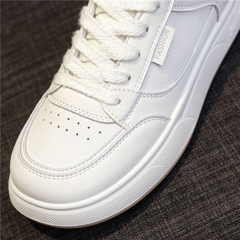 Women's Versatile Thick-Soled White Leather Sneakers for Spring & Autumn - Casual Sports & Skate Shoes