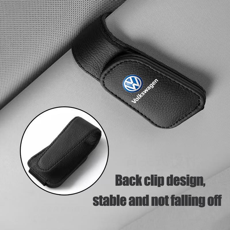 T31Volkswagen Car Sun Visor Sunglasses Holder PU Leather Glasses Clip For Passat B6 Golf Amarok T5 Phaeton ID3 Tiguan Auto Interior