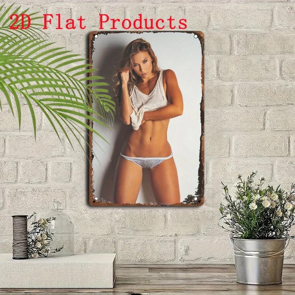 Vintage Metal Wall Art 12x8 Inch Pin-Up Girl Swimsuit Retro Home Bar Decor
