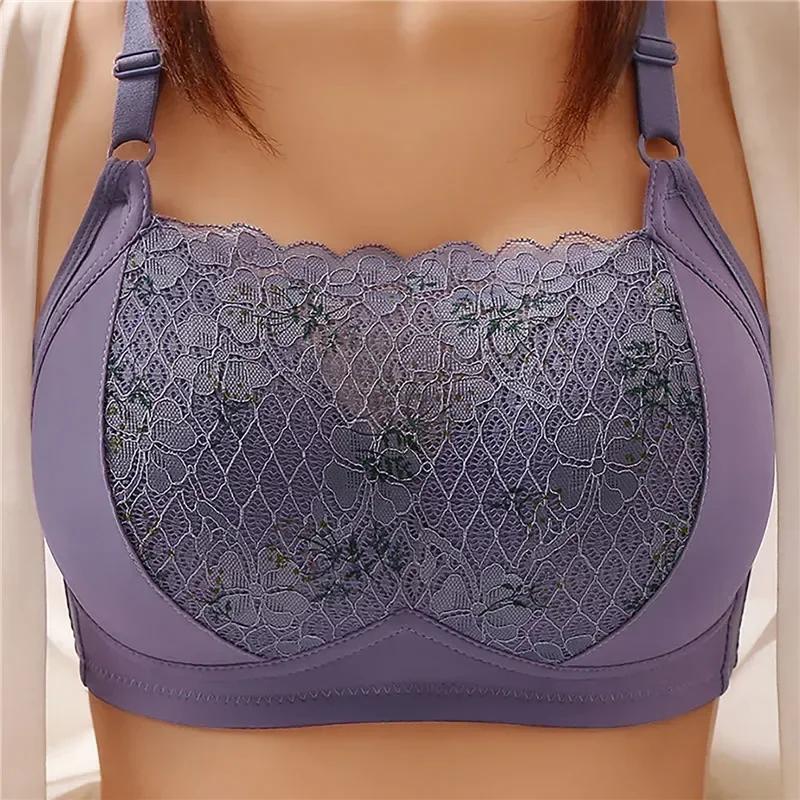 Women Large Size Bustier Underwear Women Thin Non-steel Ring Brassiere Mum Gathering Top Support Bra Mother Comfortable Brassier