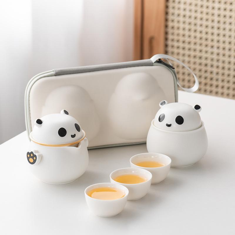 Light Luxury Panda Travel Tea Set, One Pot, Three Cups of Kuaike Cup, High-end Kung Fu Tea Set Gift Box, Business Gift Accompaniment
