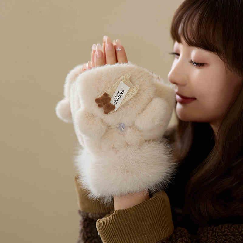 Gloves female 2025 cute girl gives girlfriend plush warm cute plush bear gloves