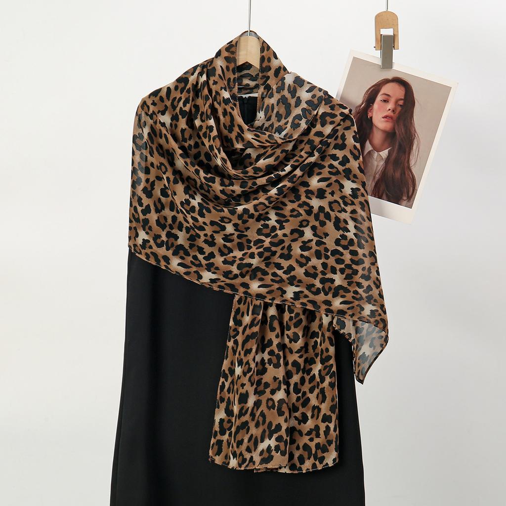 Chiffon Leopard Print Hijab Scarf Woman Muslim Hijab Shawls Islamic Muslim Fashion Turban Ramadan Headscarf