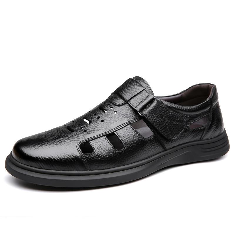Men's shoes summer new leather breathable dad shoes middle-aged men's hollow leather shoes non-slip soft-soled leather sandals men