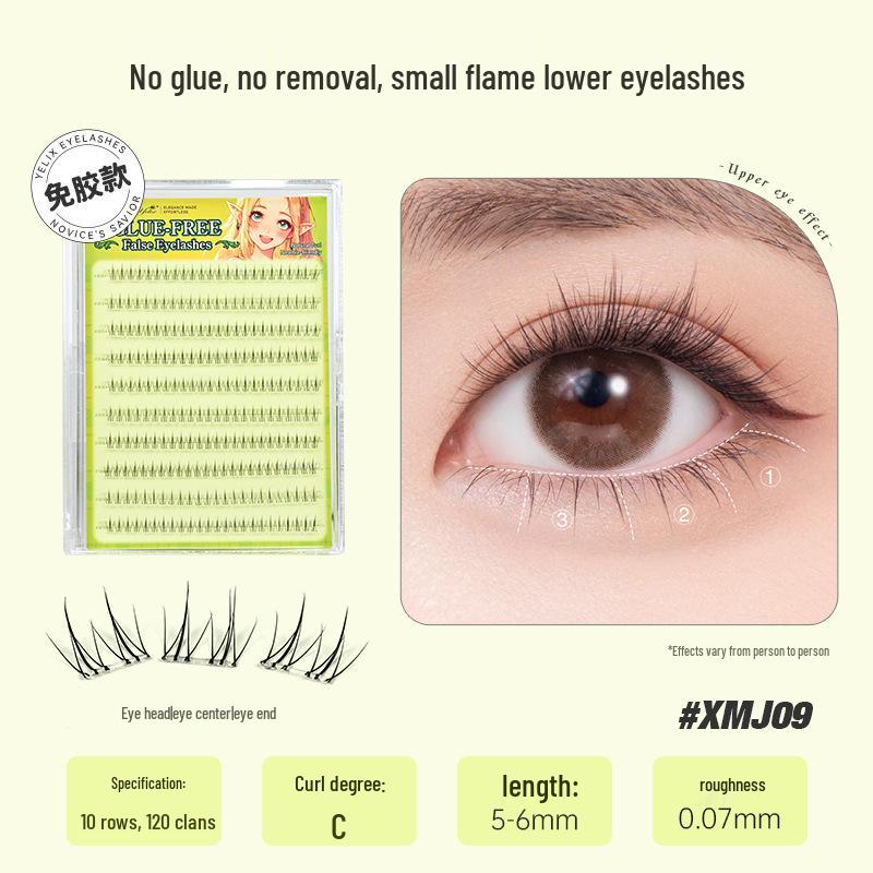 Yelix Thick Cat-Eye False Eyelashes: Natural, Segmented, Glue-Free Lower Lashes