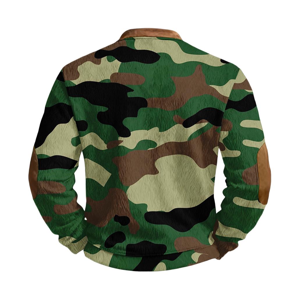 Men's Casual Camouflage Printed Semi-zipper Retro Long-sleeved Sports Sweatshirt