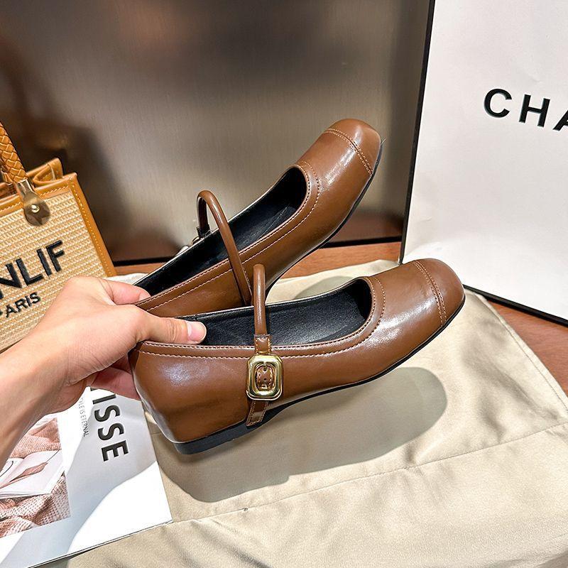 French Inner Height Increase Single Shoes Women's 2025 Spring and Autumn New Small Small Leather Shoes One-word Buckle Mary Jane Doudou Shoes