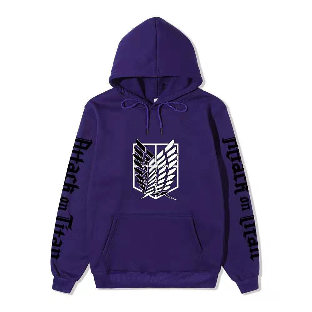 Attack on Titan Freedom Wings Hoodie Unisex Fleece Sweatshirt Survey Corps Logo Gothic Vertical Text Both Sleeves Autumn Winter Pullover