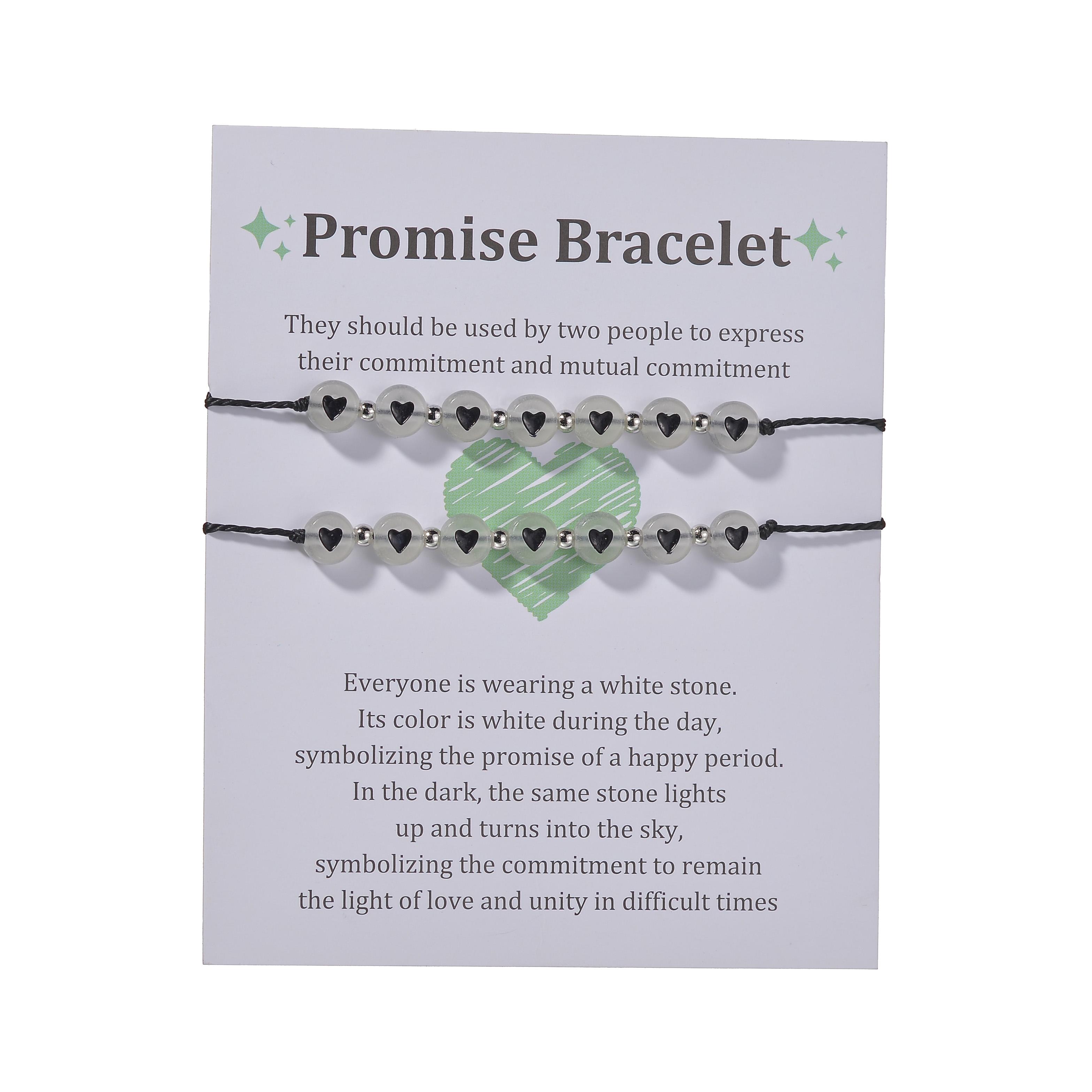

2-Piece Personalized Style Acrylic Glow White Pink Beaded Rope Woven Adjustable Card Couple Bracelet Jewelry Gift Accessories