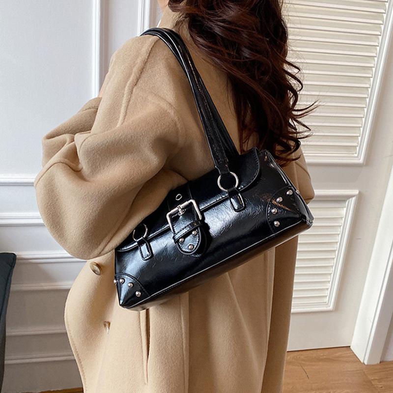 Yogodlns Stylish Retro Girl Underarm Bag French Bread Bag Commuter Aesthetic Shoulder Bag Urban Minimalist Large Capacity Handbags