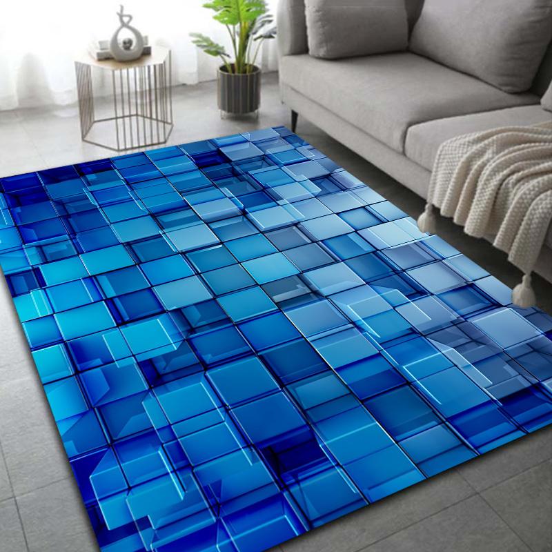 Crystal Velvet Carpet 3D Block Area Rug Memory Foam Anti-Slip Floor Mat for Living Room Bedroom Kitchen Decor