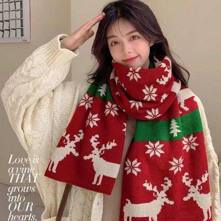 .1Pc Thickened Double-sided Knitted Scarf For Women Windproof Muffler Warm Shawl New Year's Christmas Accessories
