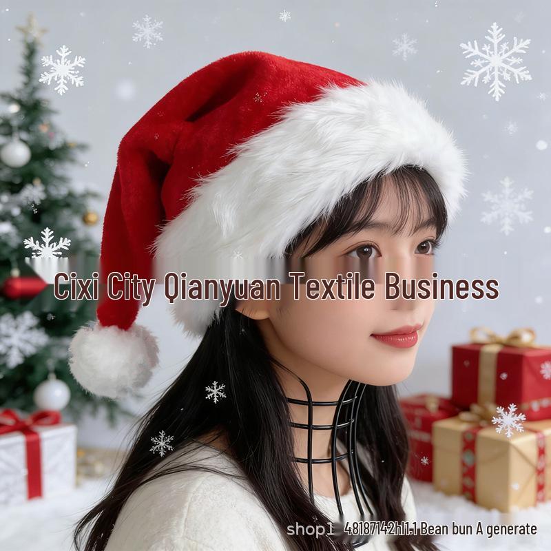 Red Plush Christmas Flower Hat - Holiday Decoration 30x42 cm - Approx. 60g