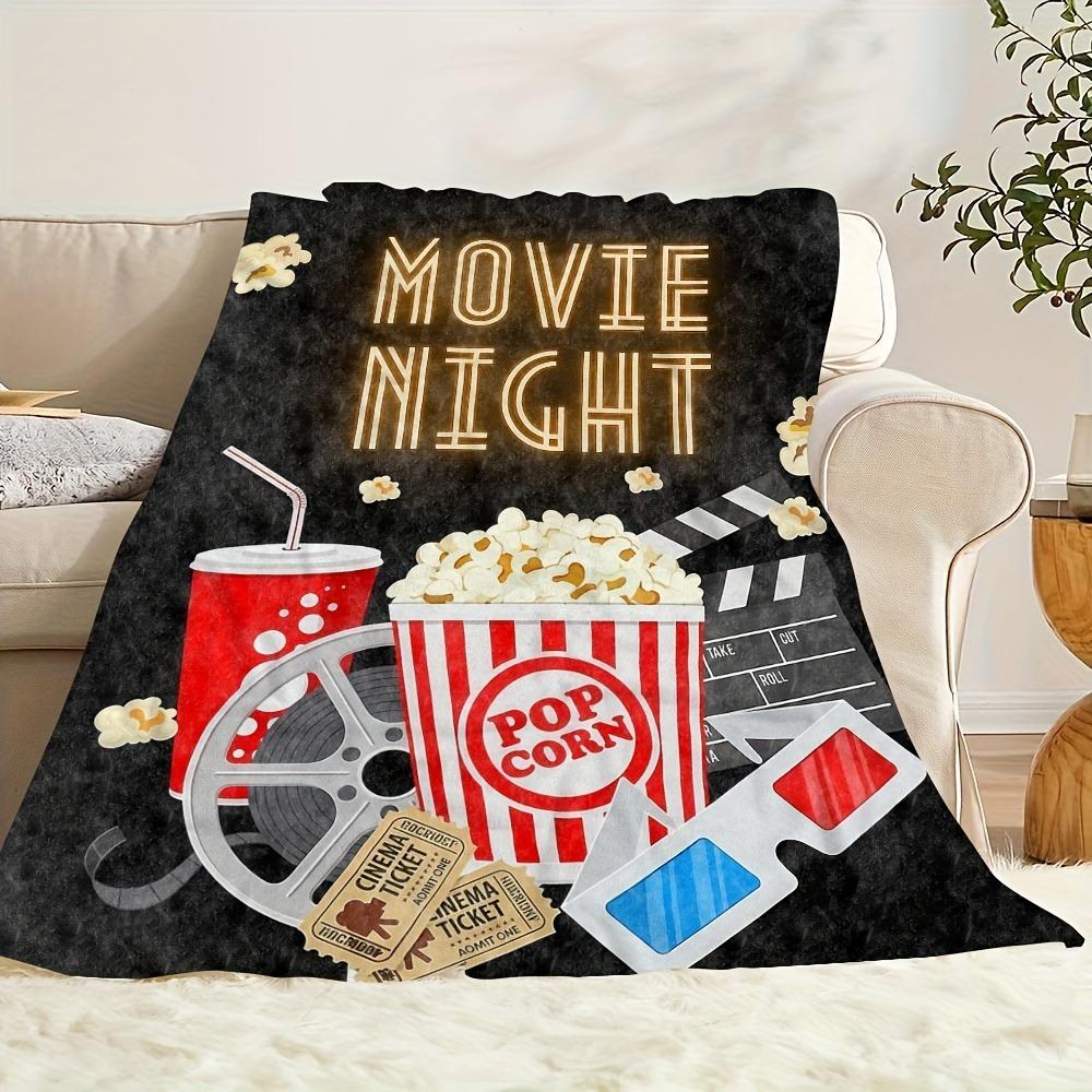 Movie Night Themed Blanket Soft Fleece Throw Blanket For Living Room Couch Bed Naps Perfect Gift Cozy Blanket For Home Decor