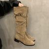 Suede Skinny Boots Khaki Pile Knight Boots Women's 2025 New Autumn and Winter Skinny Tall Heel Long Boots