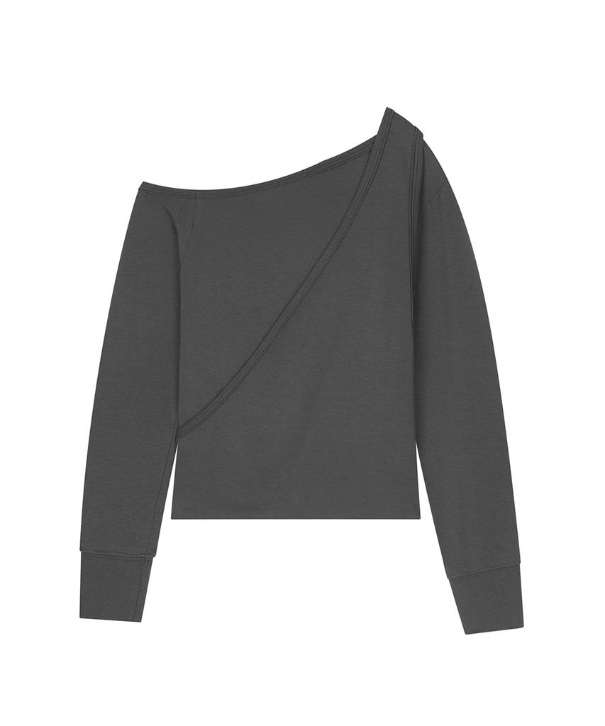 SANDRIC One-Shoulder Layered Tee_Charcoal