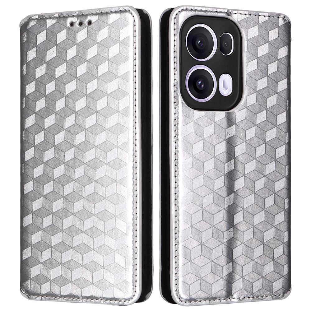 

For Oppo Reno13 Pro 5G Wallet Case Rhombus Imprinted Leather Phone Cover Silver