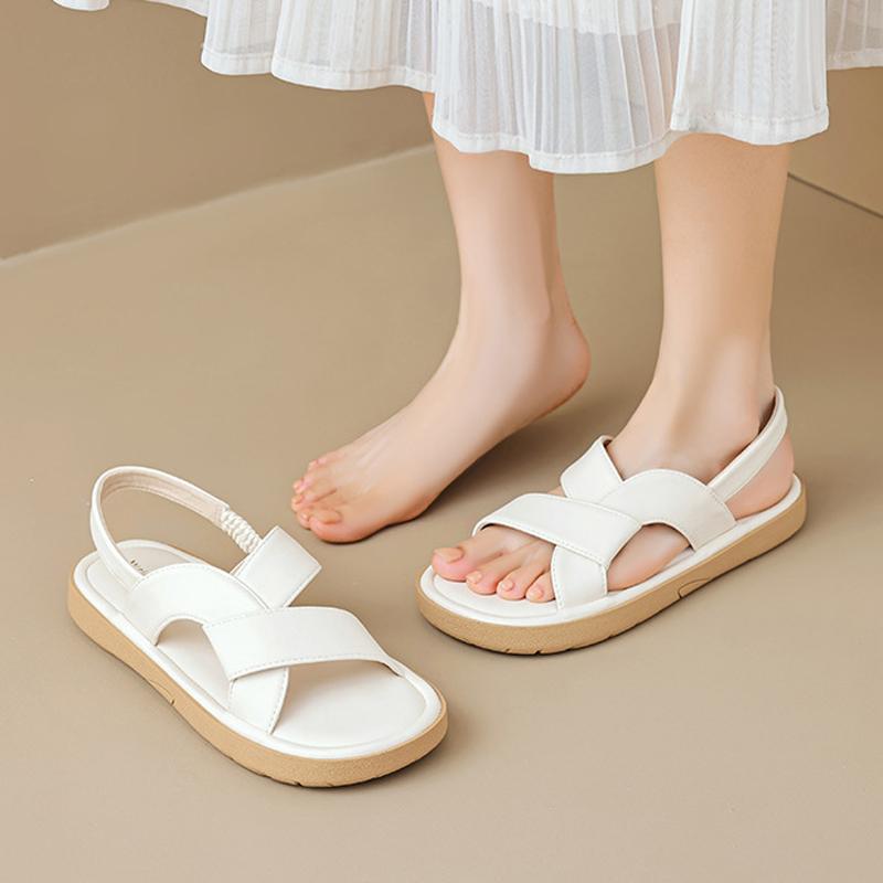 

Fashion Silver Elastic Band Sandals Woman Cut-Out Shoes Ladies Summer Flat Sandalias Platform Waterpoof Flipflops Female Beach Sandales 35 бежевый