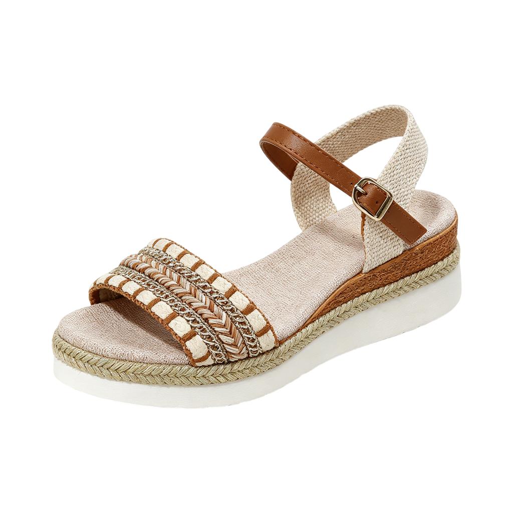 Sandali con zeppa intrecciati in iuta da donna Open toe Cinturino con fibbia Scarpe con plateau Calzature casual estive